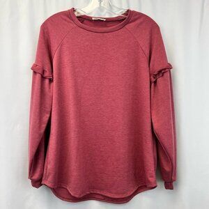 Plush Womens Sweatshirt Heathered Ruffles Long Sleeve Raglan Rosewood USA S